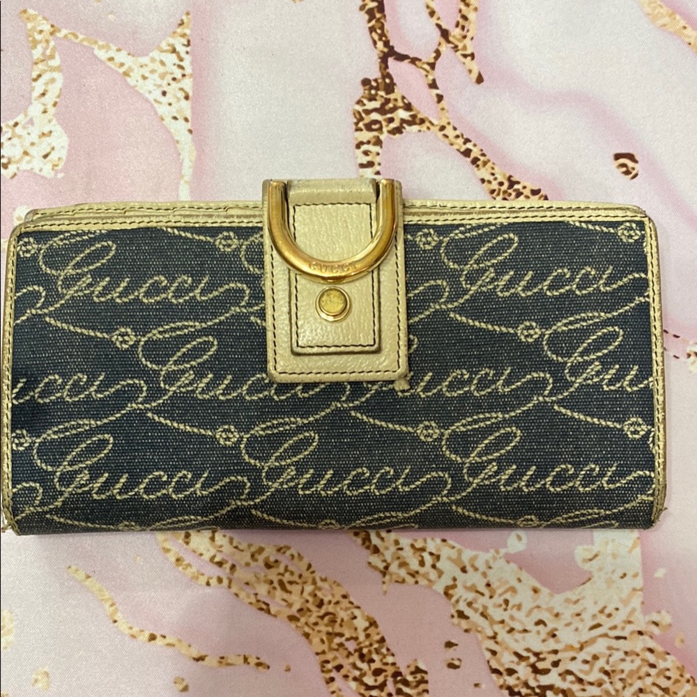 Gucci Denim and Gold Signature Wallet